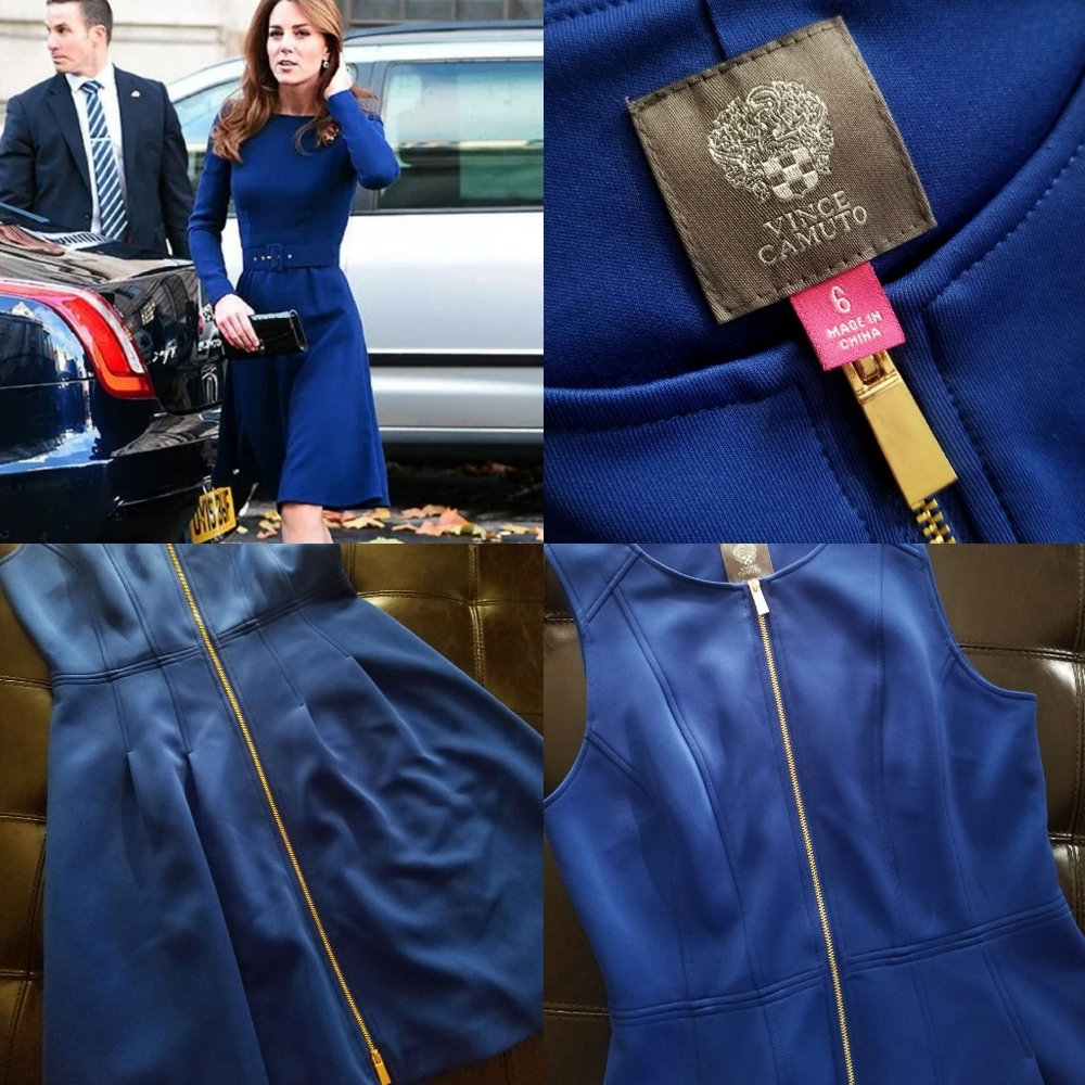 ❗Vince Camuto Kate Middleton Style Royal Blue Sleevless Front Zip A-Line Dress 6